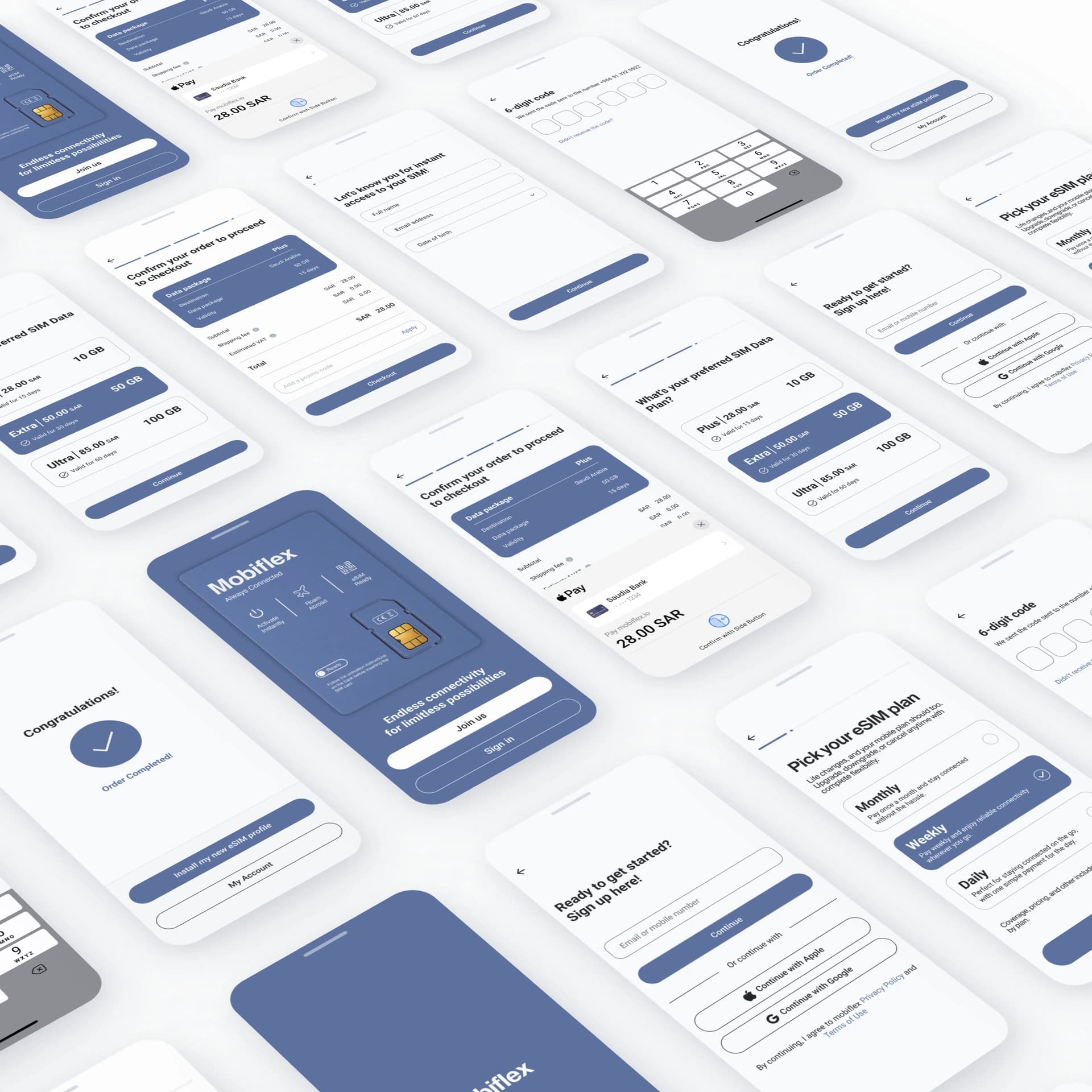 Mobiflex mobile app screens